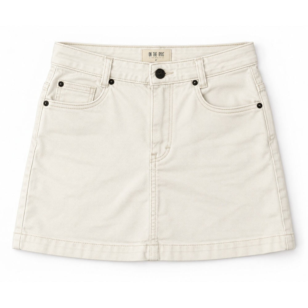 Free People We The Free Cream Denim Mini Skirt Size 29 Off White A-Line Pocket